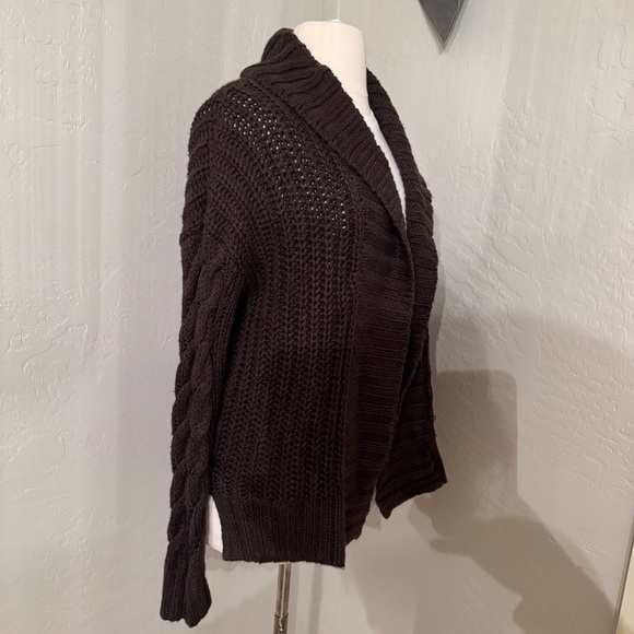 Abercrombie & Fitch Women's Dark Brown Chunky Knit Open Front Cardigan Sweater - Picture 2 of 12